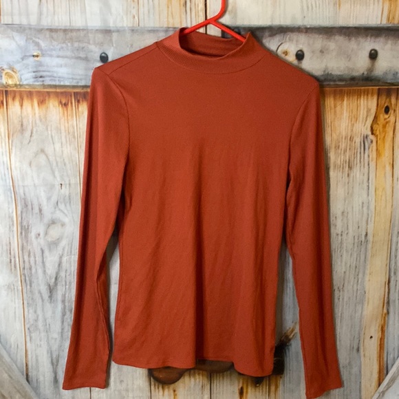 No Boundaries Tops - Ribbed Long Sleeve High Neck Top Rust